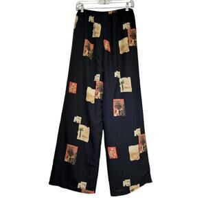 Le Reveur Women’s Size S Black Palazzo Pants Tropical Travel Palm Print